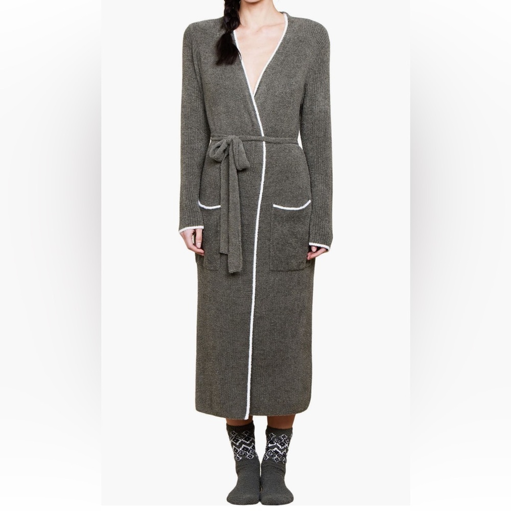 Barefoot Dreams Cozy Chic Lite Ribbed Robe in Olive Branch-Pearl Size S/M NWT - Picture 2 of 6